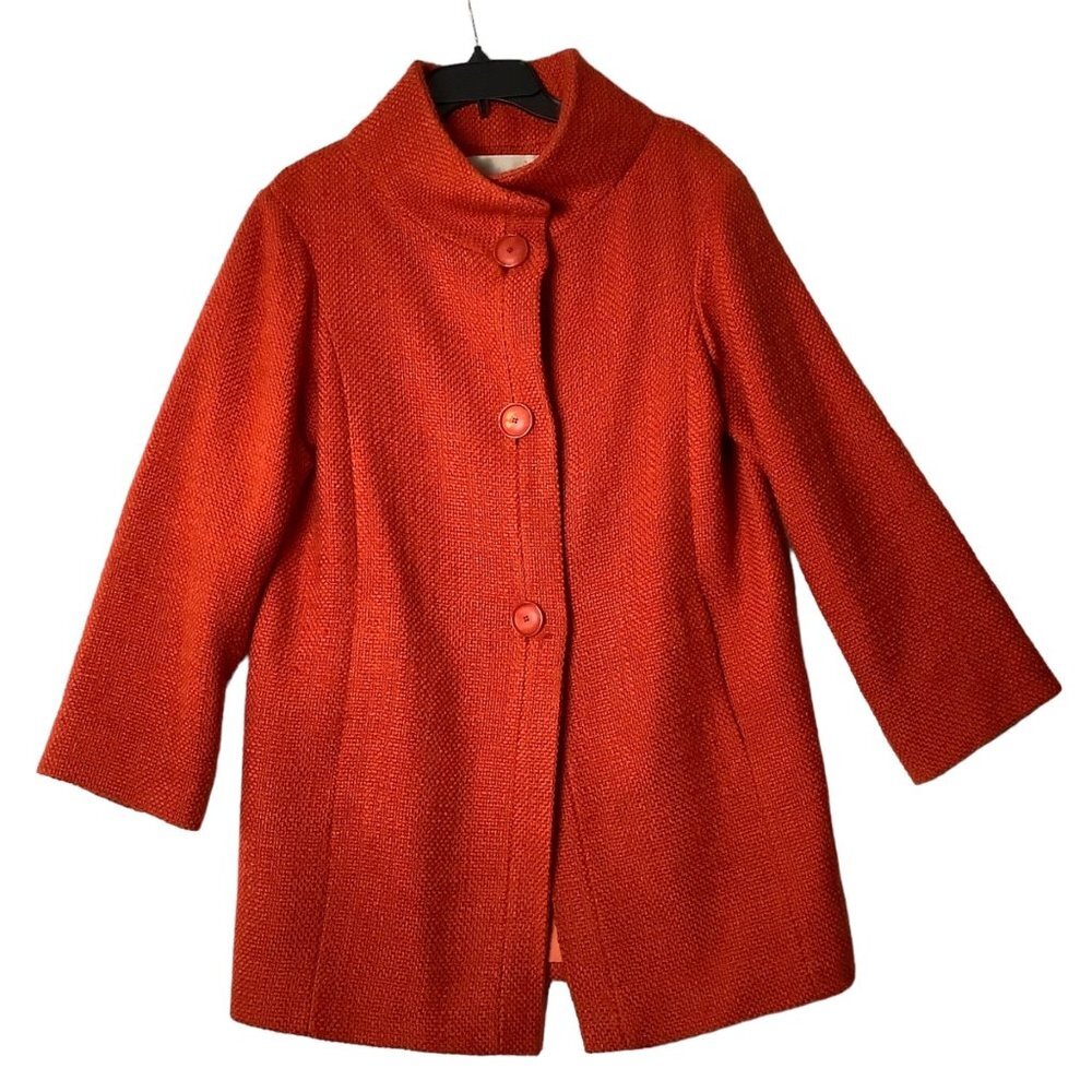 Fleurette Virgin Wool Blend Lined Peacoat Car Coat Women 6‎ Orange Stand Collar